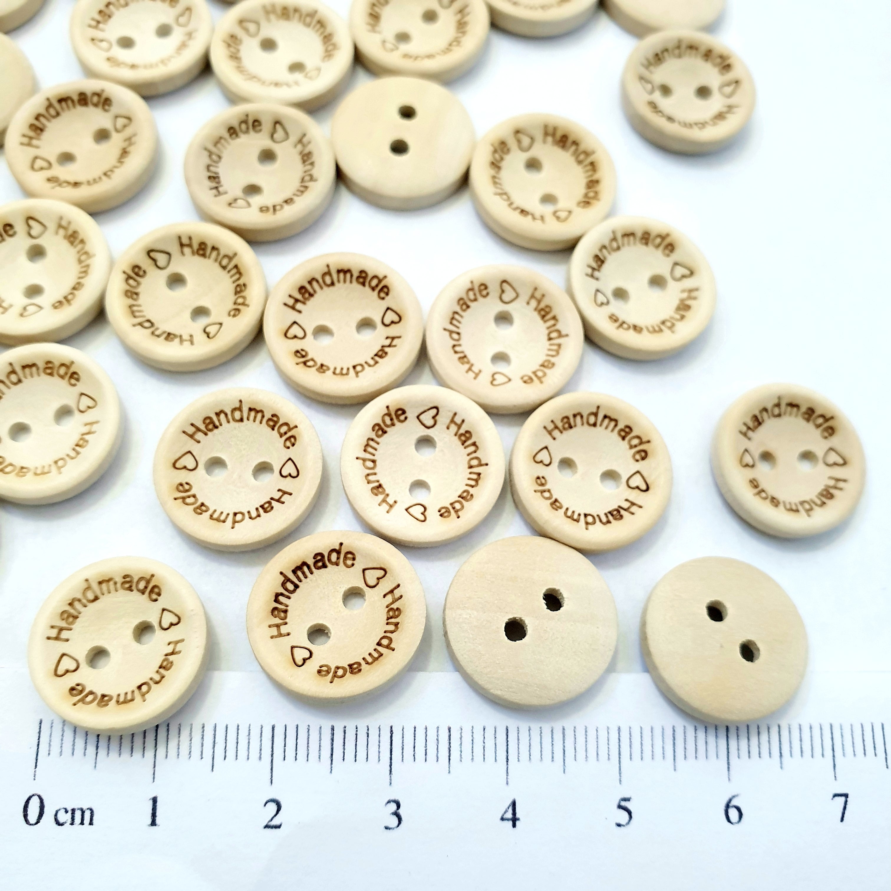 MajorCrafts 48pcs 15mm Brown 'Handmade' Engraved 2 Holes Wooden Sewing Buttons