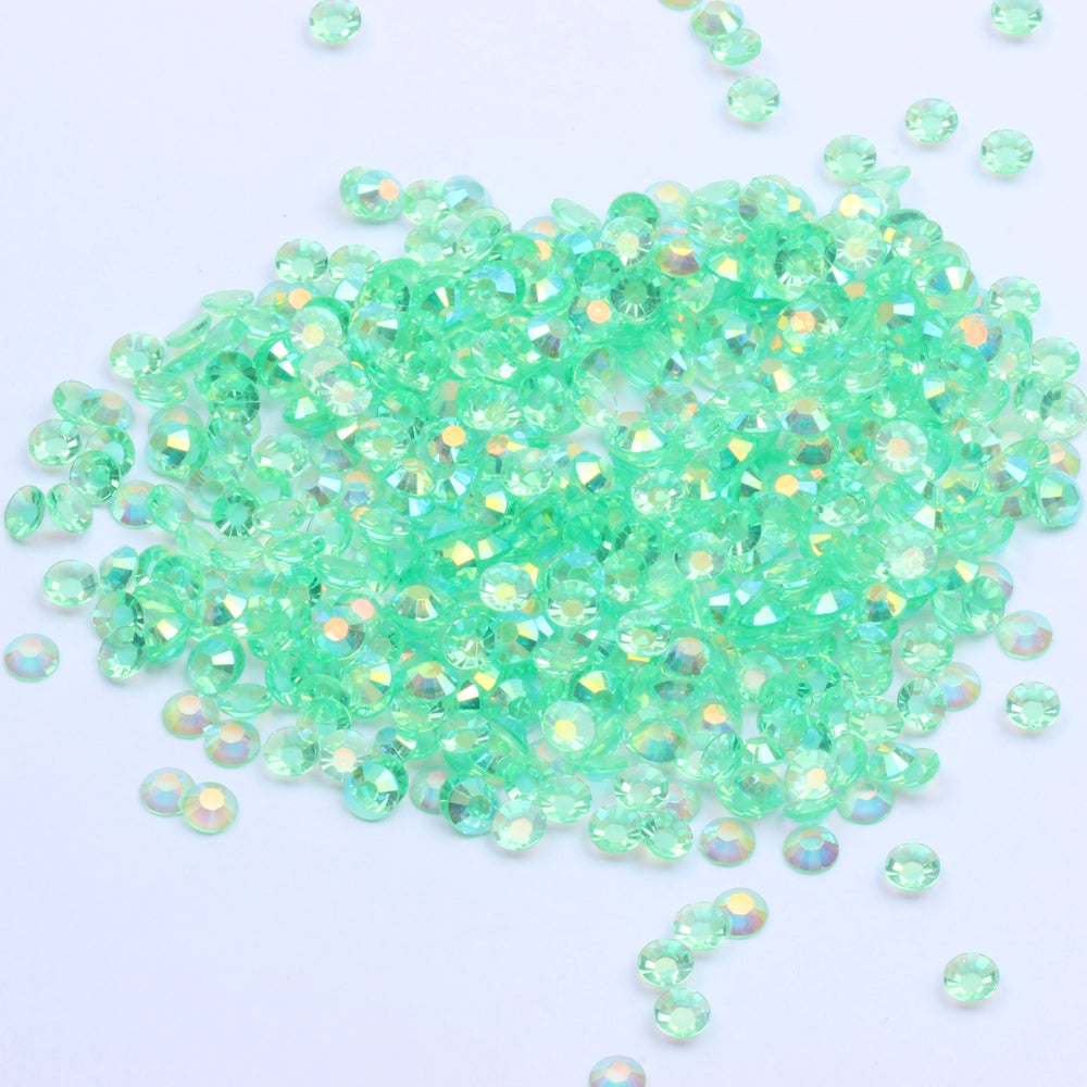 MajorCrafts Clear Forest Green AB Flat Back Round 14 Facets Resin Rhinestones T16