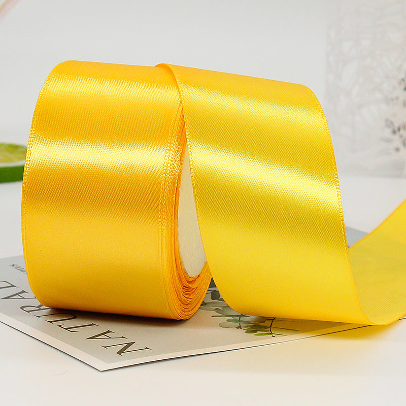 MajorCrafts 50mm 22metres Mustard Yellow Single Sided Satin Fabric Ribbon Roll R16