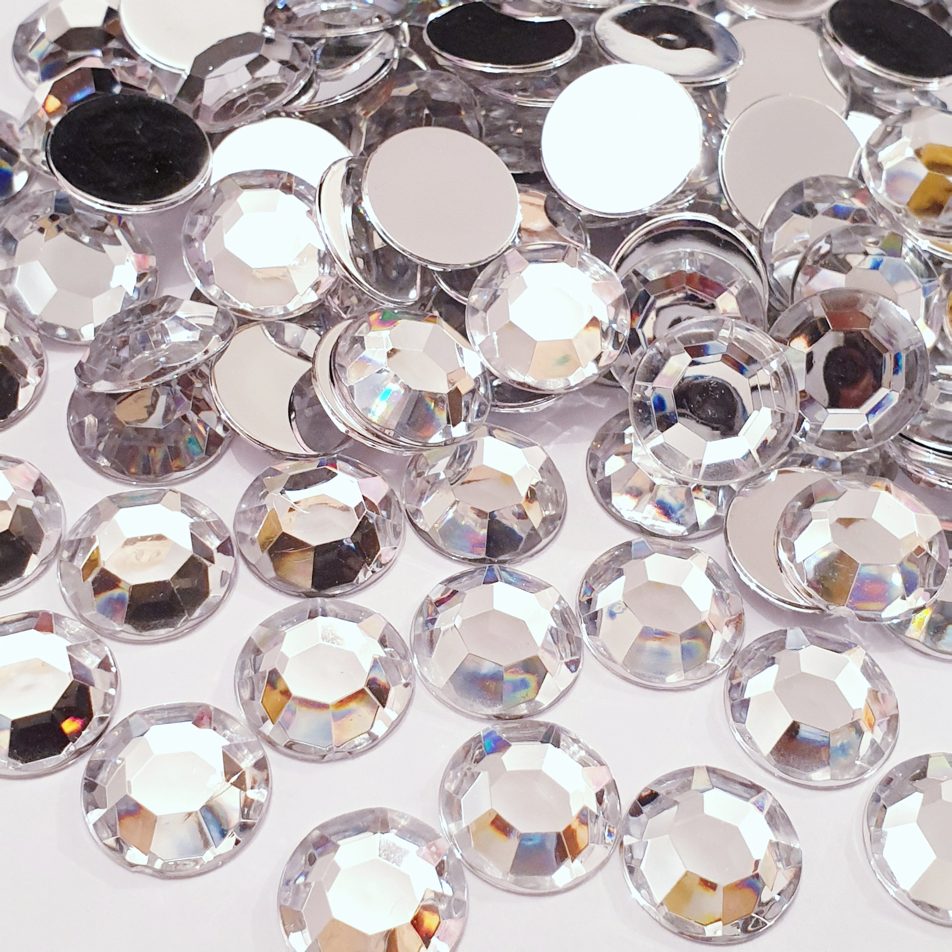 MajorCrafts 50pcs 16mm Crystal Clear Flat Back 8 Facets Large Round High-Grade Acrylic Rhinestones