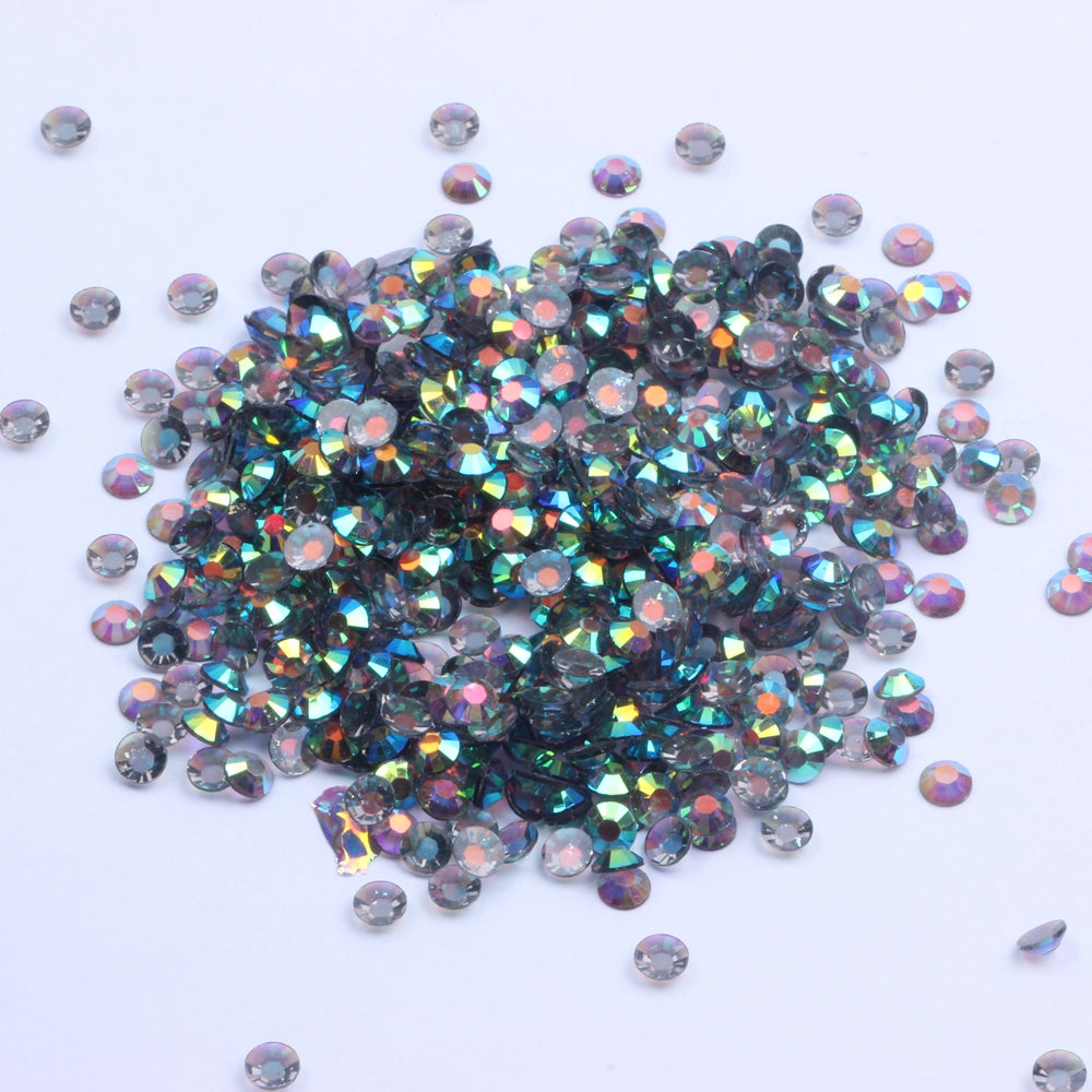MajorCrafts Clear Grey AB Flat Back Round 14 Facets Resin Rhinestones T17
