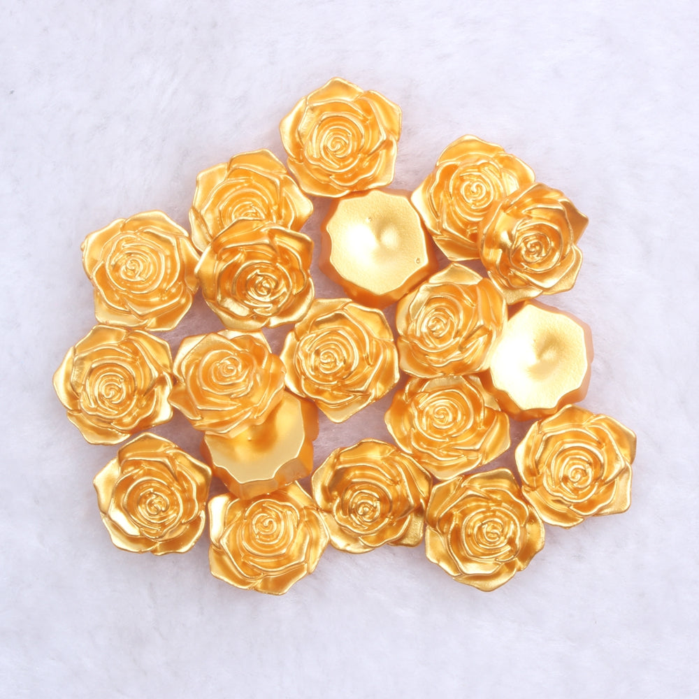 MajorCrafts 20pcs 18mm Orange Gold Flat Back Rose Flower Resin Cabochon Pearls C17