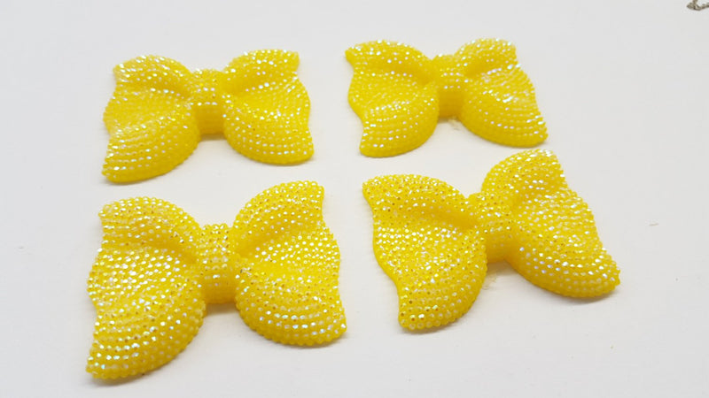MajorCrafts 3pcs 54mm x 42mm Yellow Flat Back Large Chunky Resin Rhinestone Bows C17