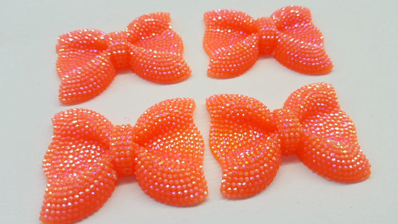 MajorCrafts 3pcs 54mm x 42mm Orange Flat Back Large Chunky Resin Rhinestone Bows C18