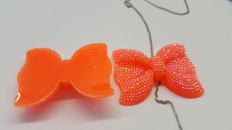 MajorCrafts 3pcs 54mm x 42mm Orange Flat Back Large Chunky Resin Rhinestone Bows C18