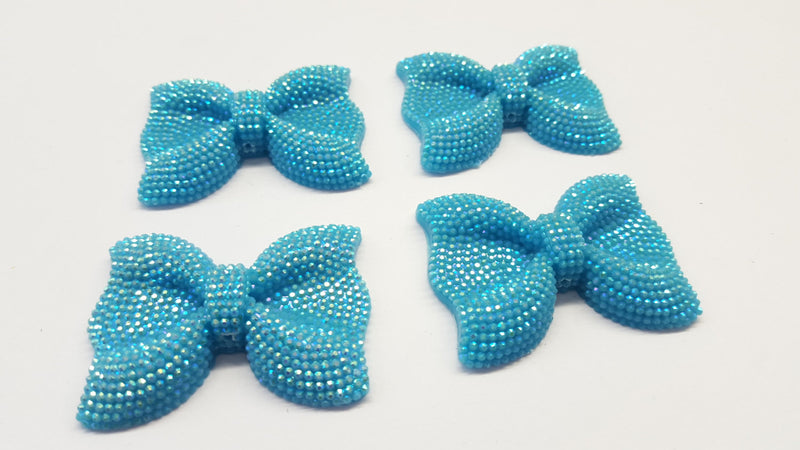 MajorCrafts 3pcs 54mm x 42mm Sky Blue Flat Back Large Chunky Resin Rhinestone Bows C19