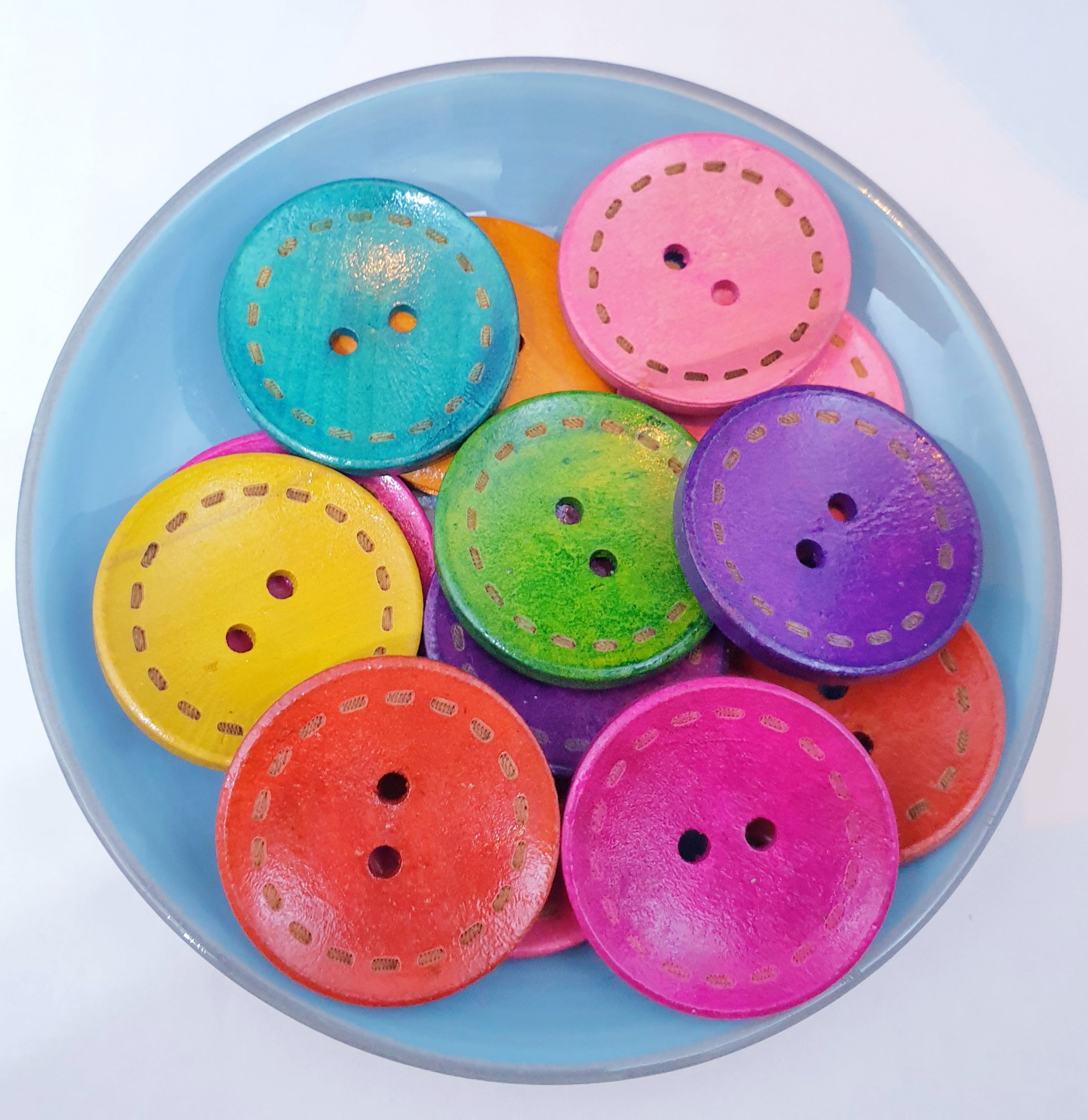 MajorCrafts 16pcs 30mm Mixed Colours Stitch Pattern Round 2 Holes Large Wooden Sewing Buttons