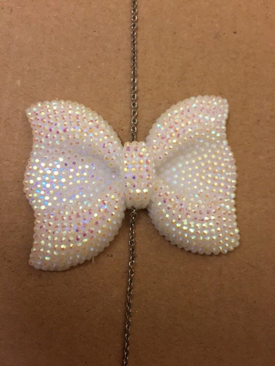 MajorCrafts 3pcs 54mm x 42mm White AB Flat Back Large Chunky Resin Rhinestone Bows C01