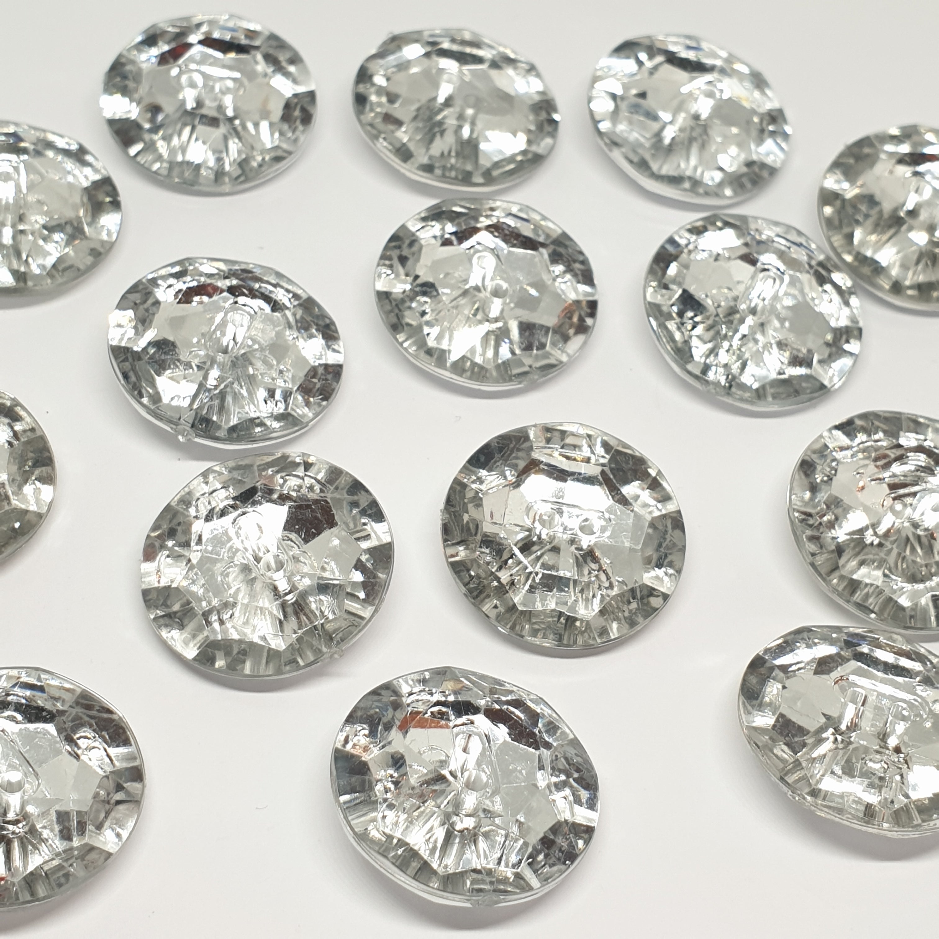 MajorCrafts 12pcs 25mm Crystal Clear Faceted 2 Holes Large Round Acrylic Sewing Buttons