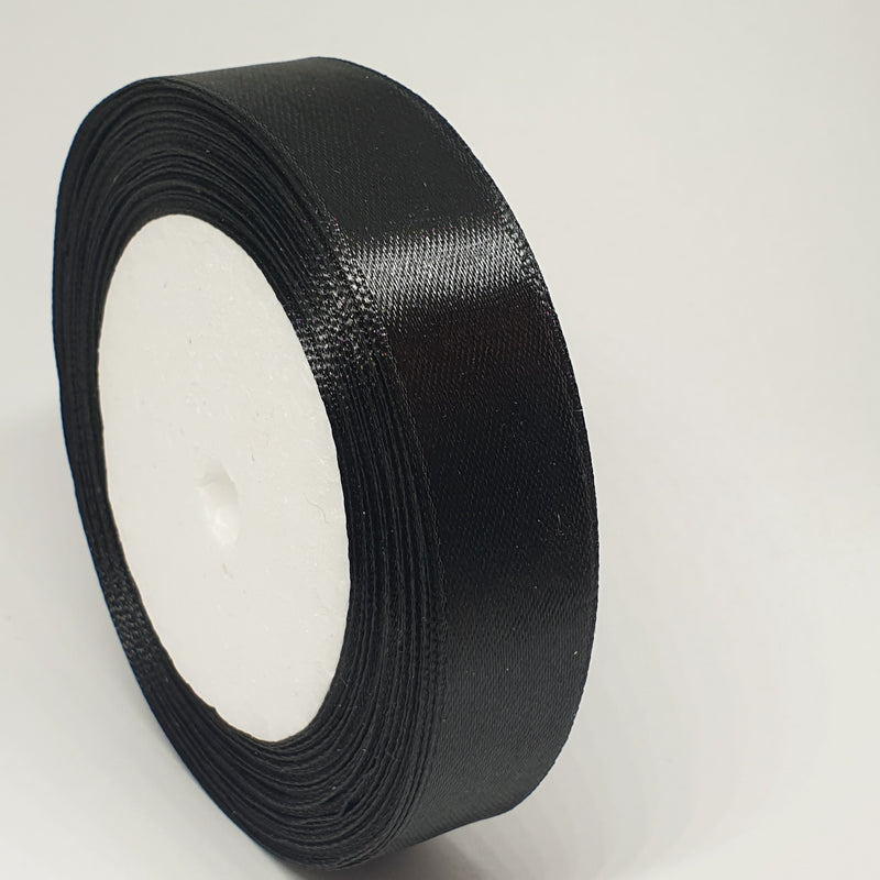 MajorCrafts 20mm 22metres Black Single Sided Satin Fabric Ribbon Roll R39