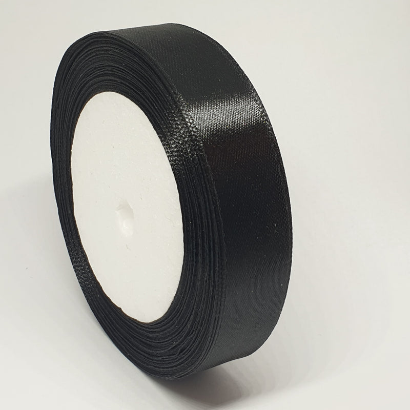 MajorCrafts 20mm 22metres Black Single Sided Satin Fabric Ribbon Roll R39