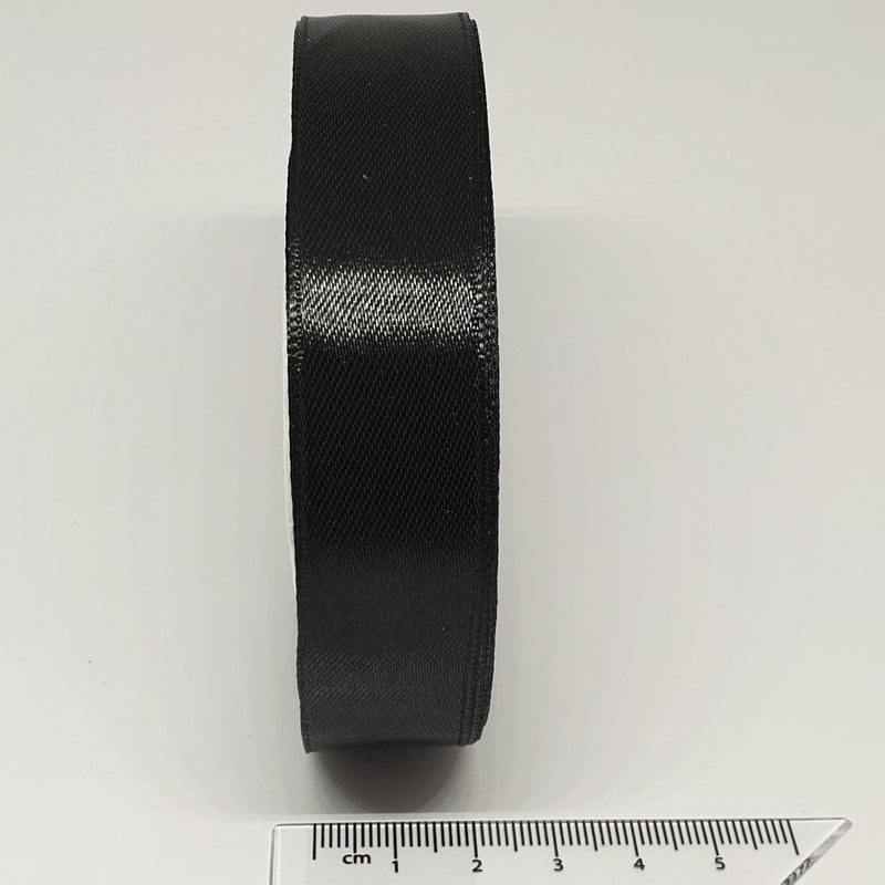 MajorCrafts 20mm 22metres Black Single Sided Satin Fabric Ribbon Roll R39