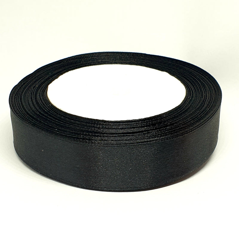 MajorCrafts 20mm 22metres Black Single Sided Satin Fabric Ribbon Roll R39