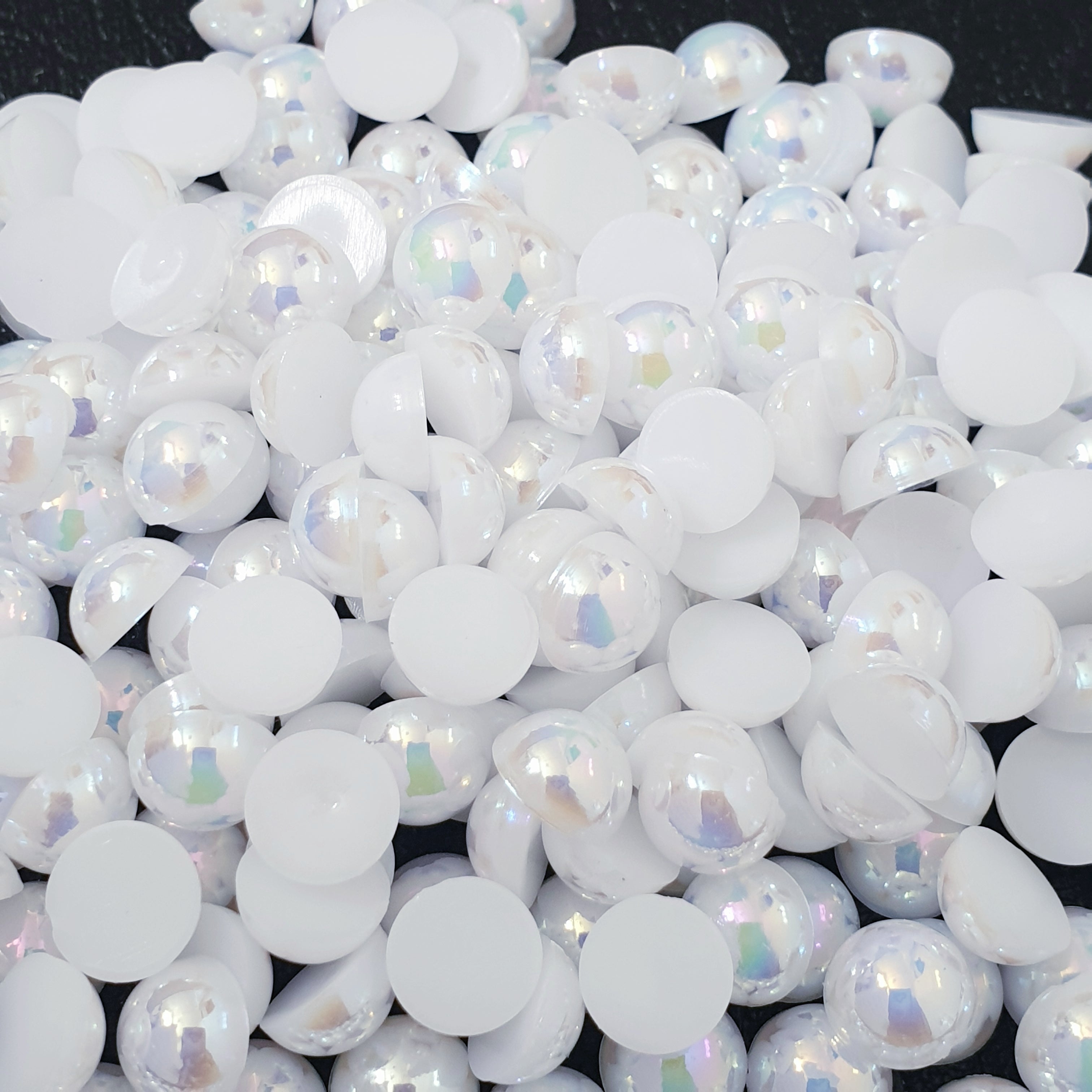 MajorCrafts White AB Flat Back Half Round Resin Pearls C01