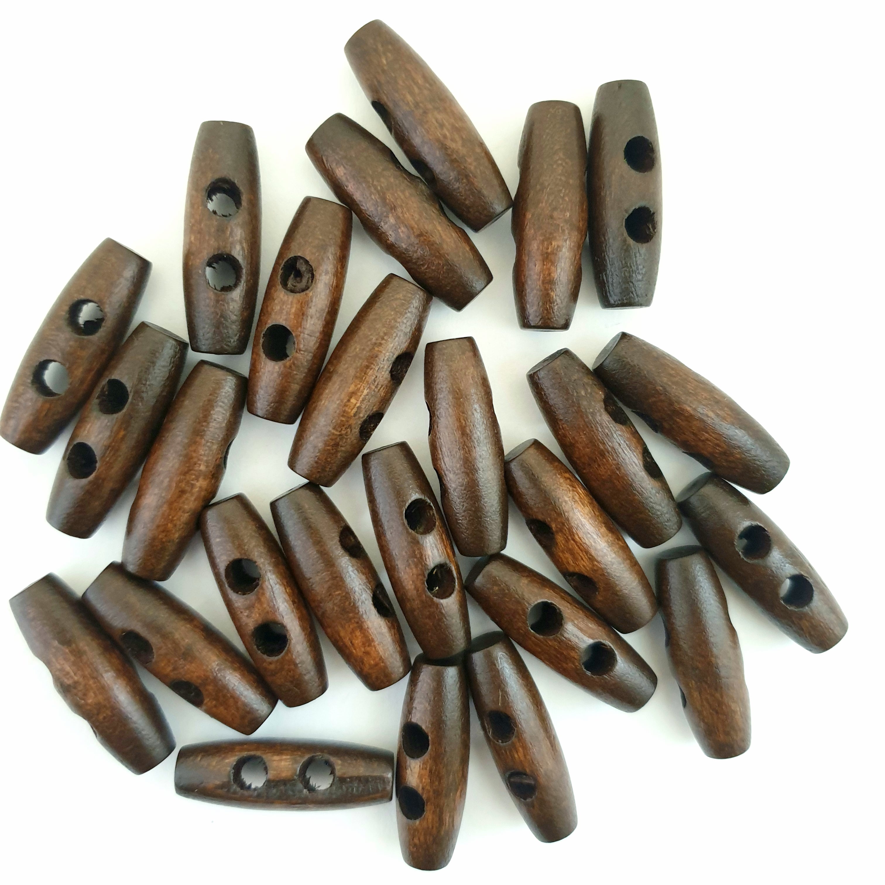 MajorCrafts 24pcs 30mm Vintage Dark Brown 2 Holes Oval Shape Sewing Toggle Wooden Buttons