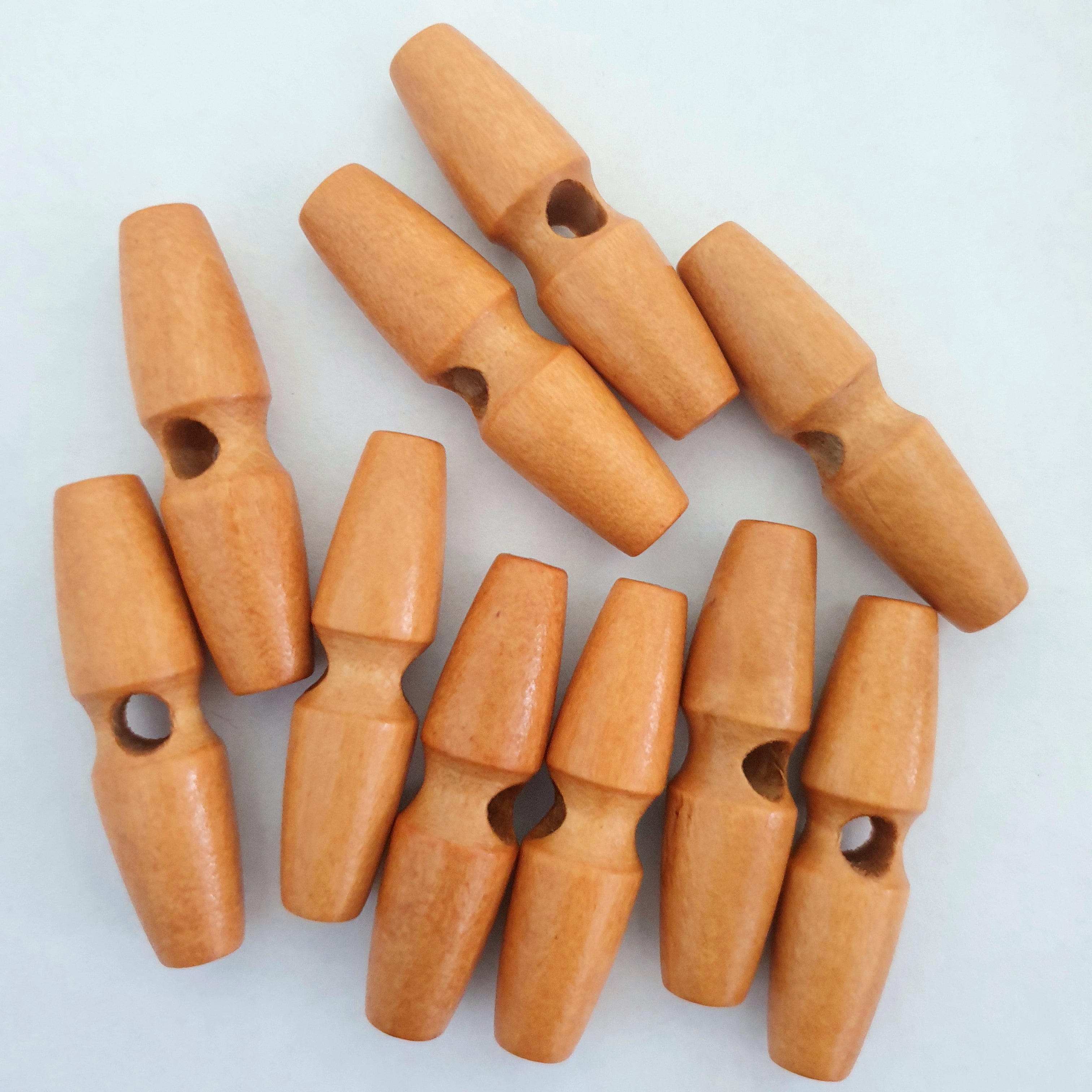 MajorCrafts 10pcs 50mm Bronze Brown 1 Hole Barrel Shape Large Sewing Toggle Wooden Buttons