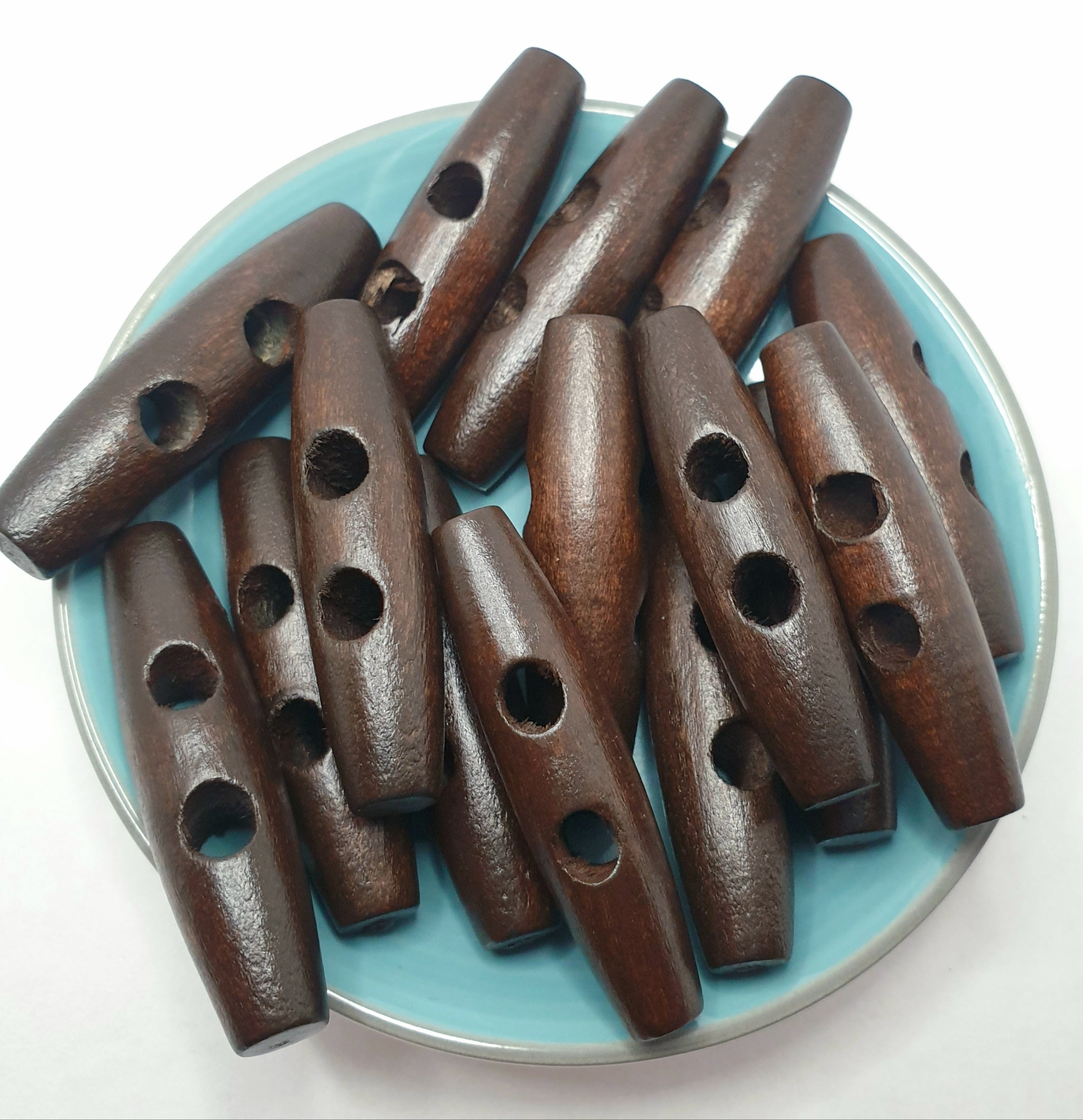MajorCrafts 12pcs 50mm Vintage Dark Brown 2 Holes Oval Shape Large Sewing Toggle Wooden Buttons