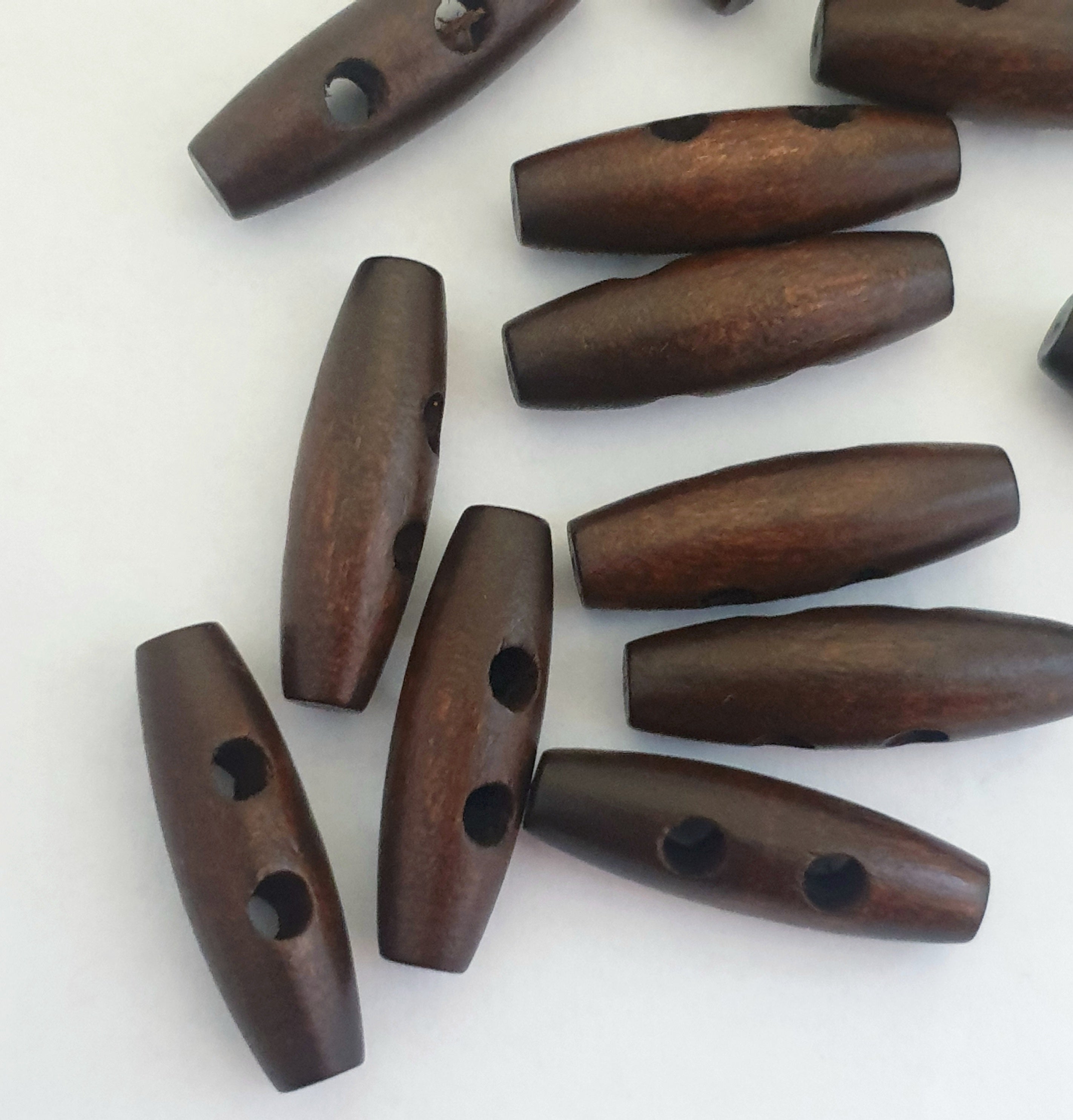 MajorCrafts 20pcs 35mm Vintage Dark Brown 2 Holes Sewing Oval Shape Toggle Wooden Buttons