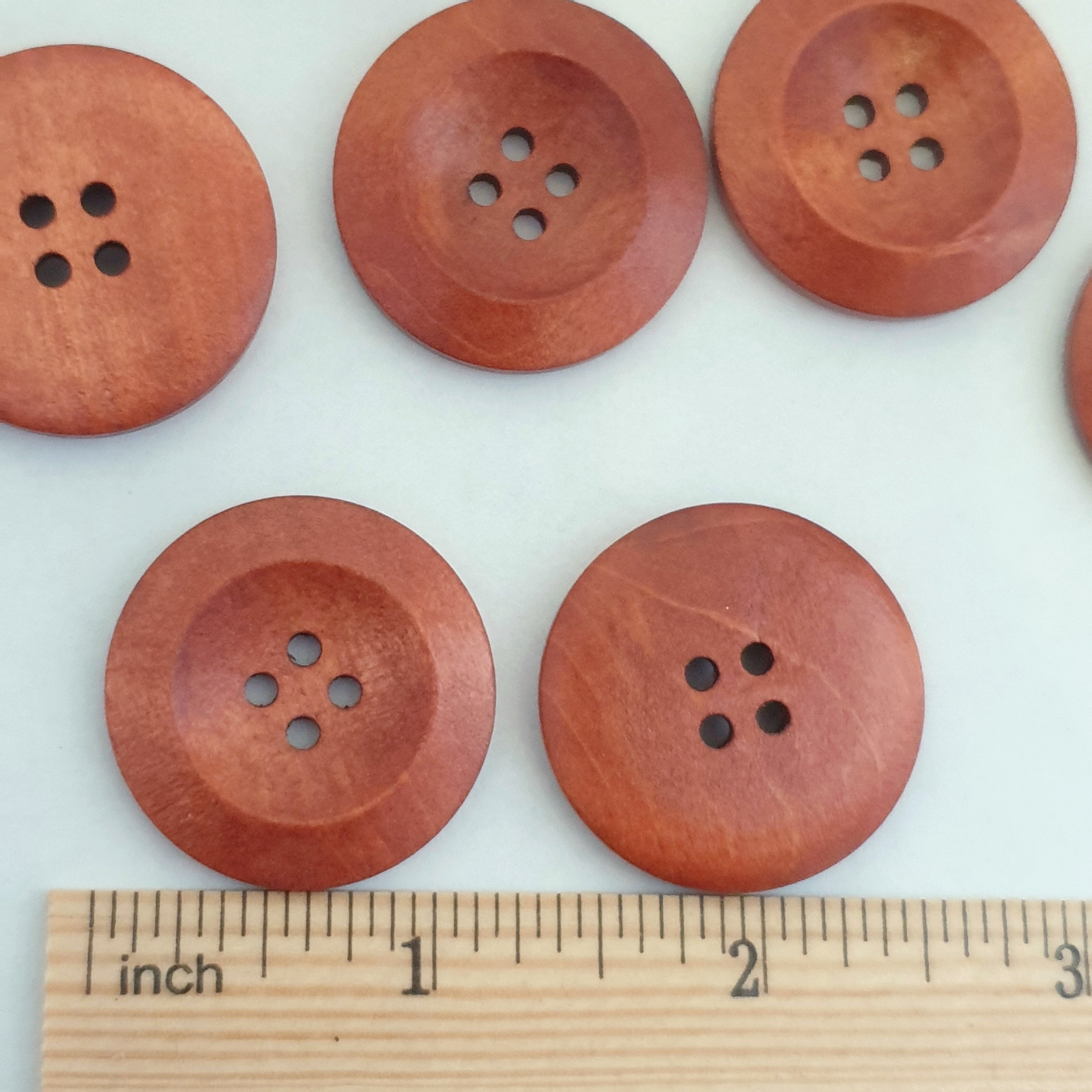 MajorCrafts 16pcs 30mm Ginger Brown Deep Circle Design Round 4 Holes Large Wooden Sewing Buttons
