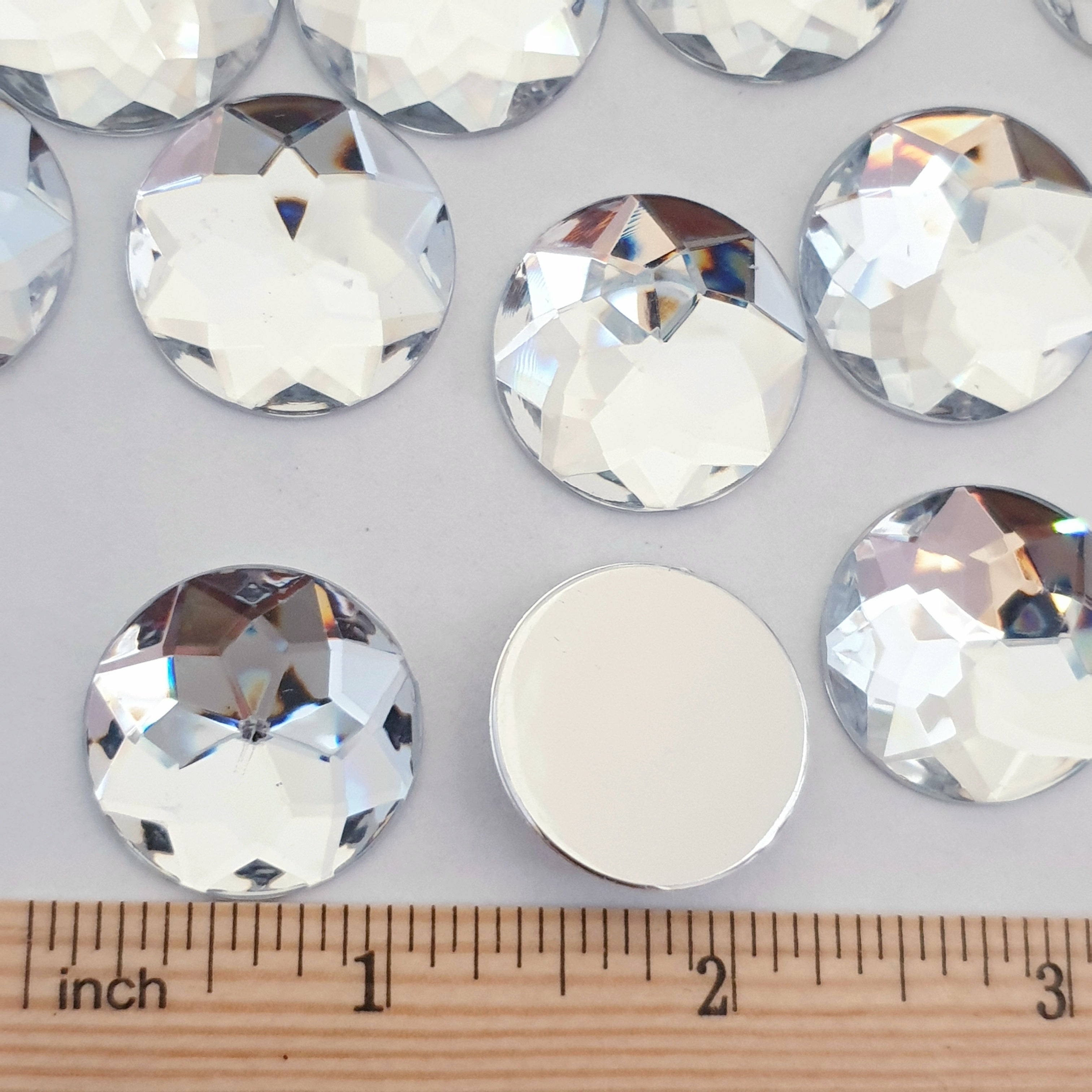 MajorCrafts 16pcs 25mm Crystal Clear Star Facets Flat Back Large Round Acrylic Rhinestones