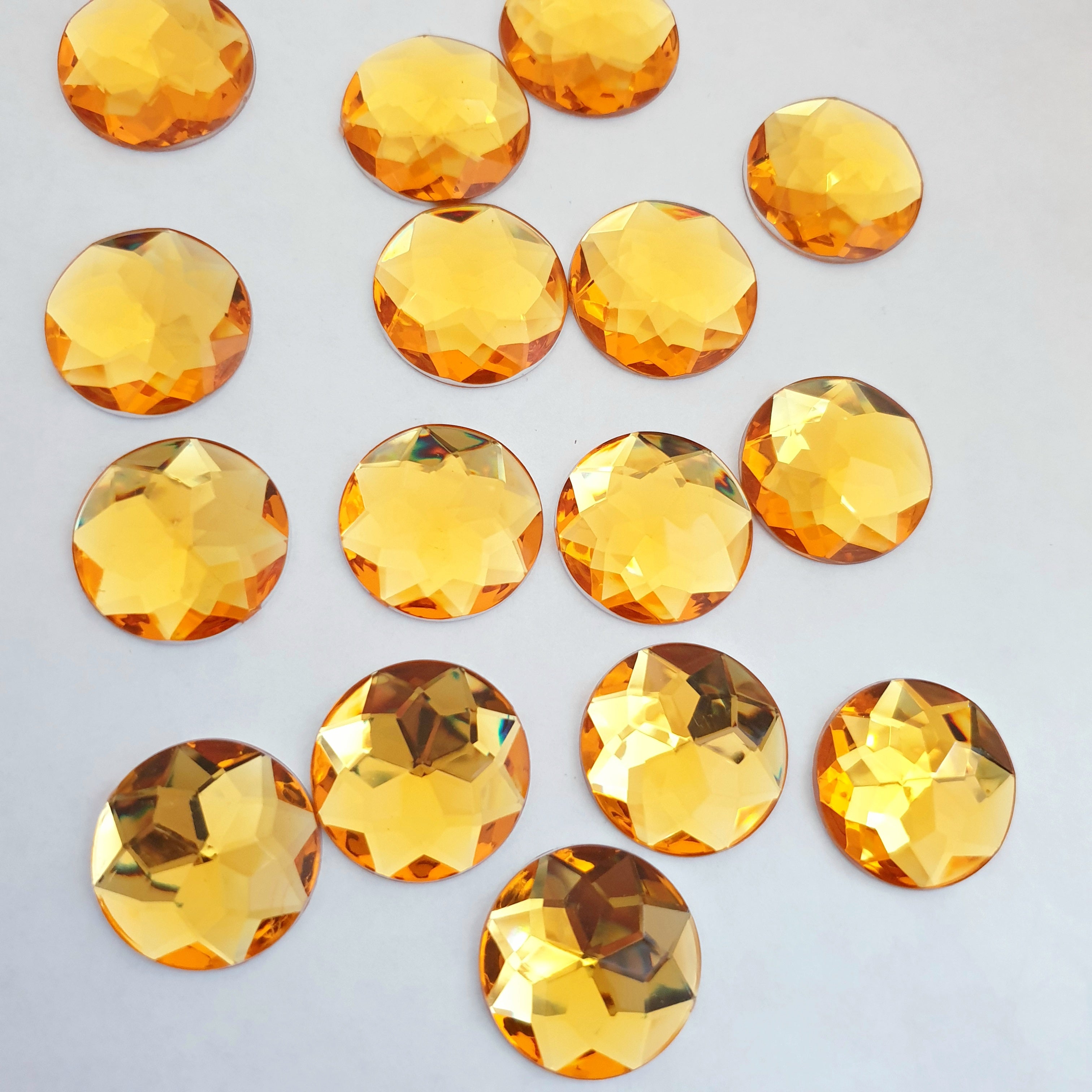 MajorCrafts 24pcs 20mm Orange Gold Star Facets Flat Back Large Round Acrylic Rhinestones