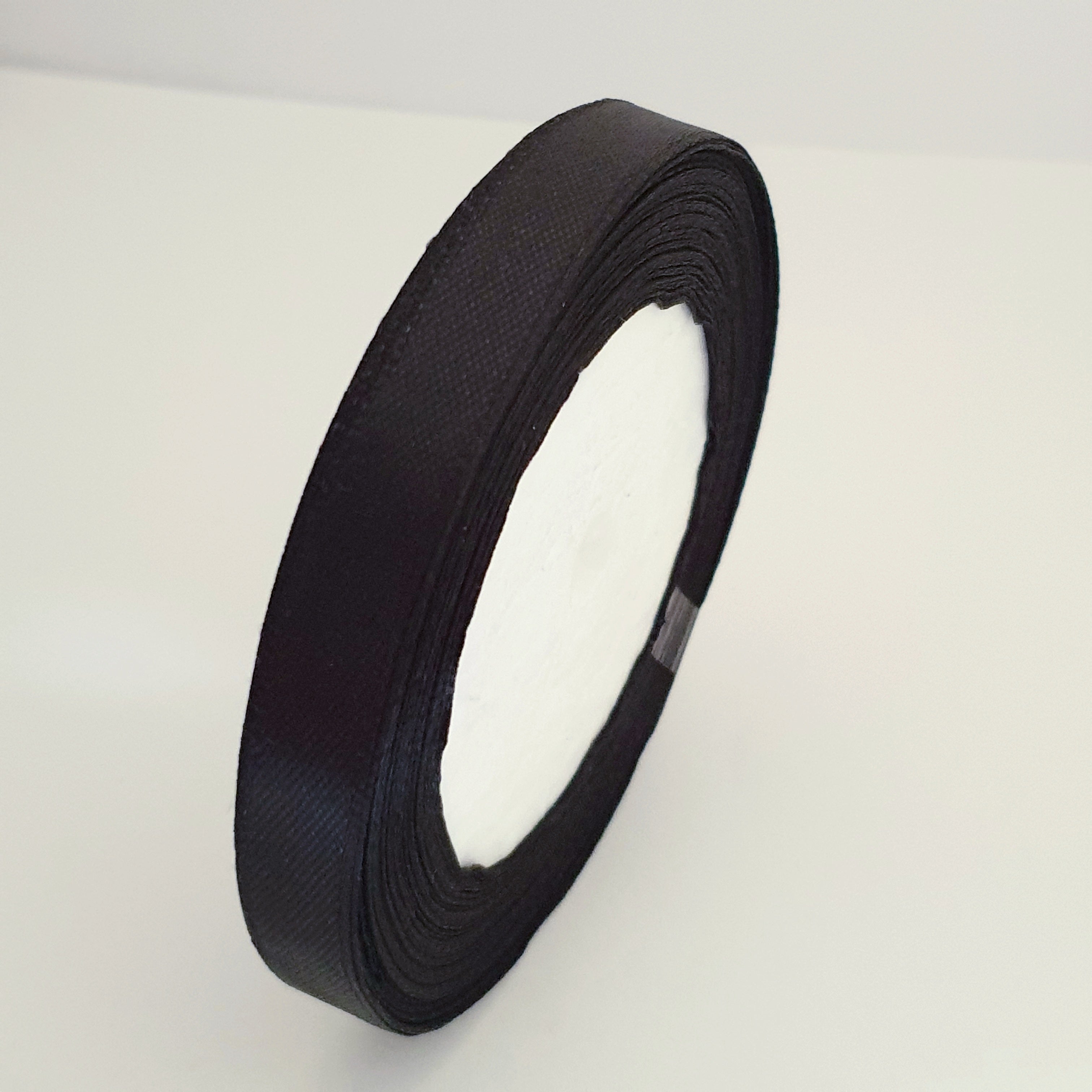 MajorCrafts 10mm 22metres Black Single Sided Satin Fabric Ribbon Roll R39