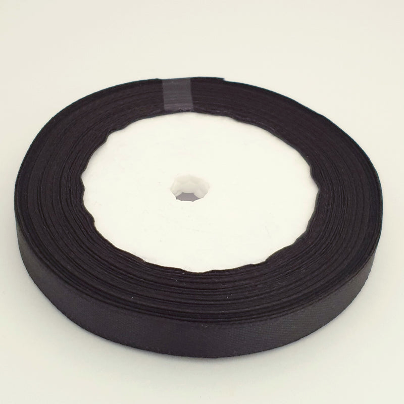 MajorCrafts 10mm 22metres Black Single Sided Satin Fabric Ribbon Roll R39