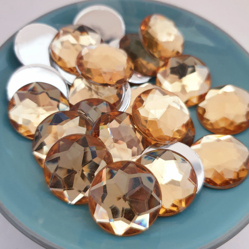 MajorCrafts 24pcs 20mm Light Topaz Brown Star Facets Flat Back Large Round Acrylic Rhinestones