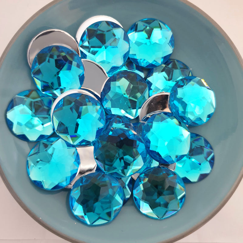 MajorCrafts 24pcs 20mm Aquamarine Blue Star Facets Flat Back Large Round Acrylic Rhinestones