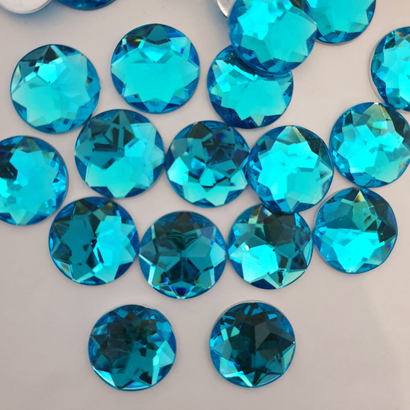 MajorCrafts 24pcs 20mm Aquamarine Blue Star Facets Flat Back Large Round Acrylic Rhinestones