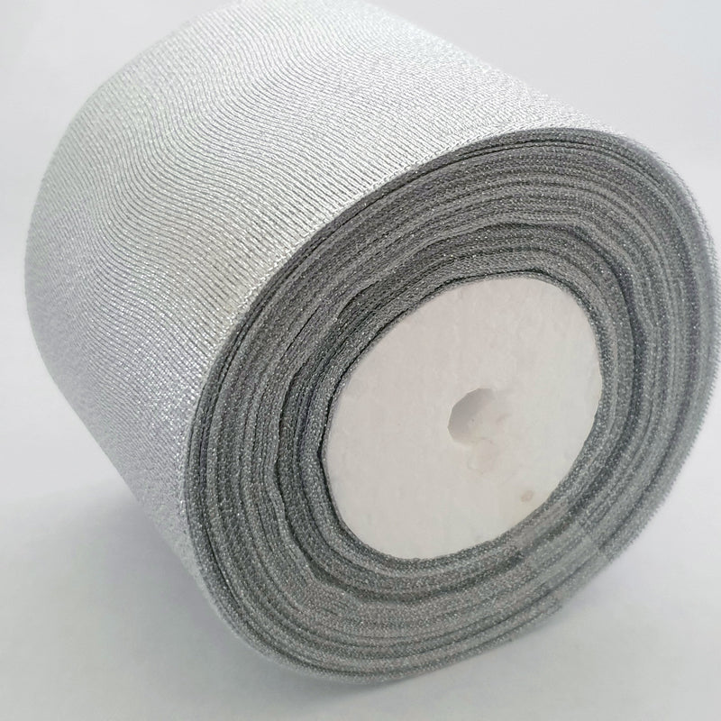 MajorCrafts 100mm 22metres Silver Shimmer Glitter Single Sided Sheer Organza Fabric Ribbon Roll