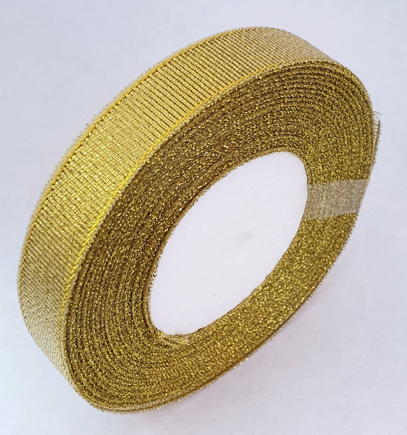MajorCrafts 13mm 22metres Gold Shimmer Glitter Sheer Organza Fabric Ribbon Roll