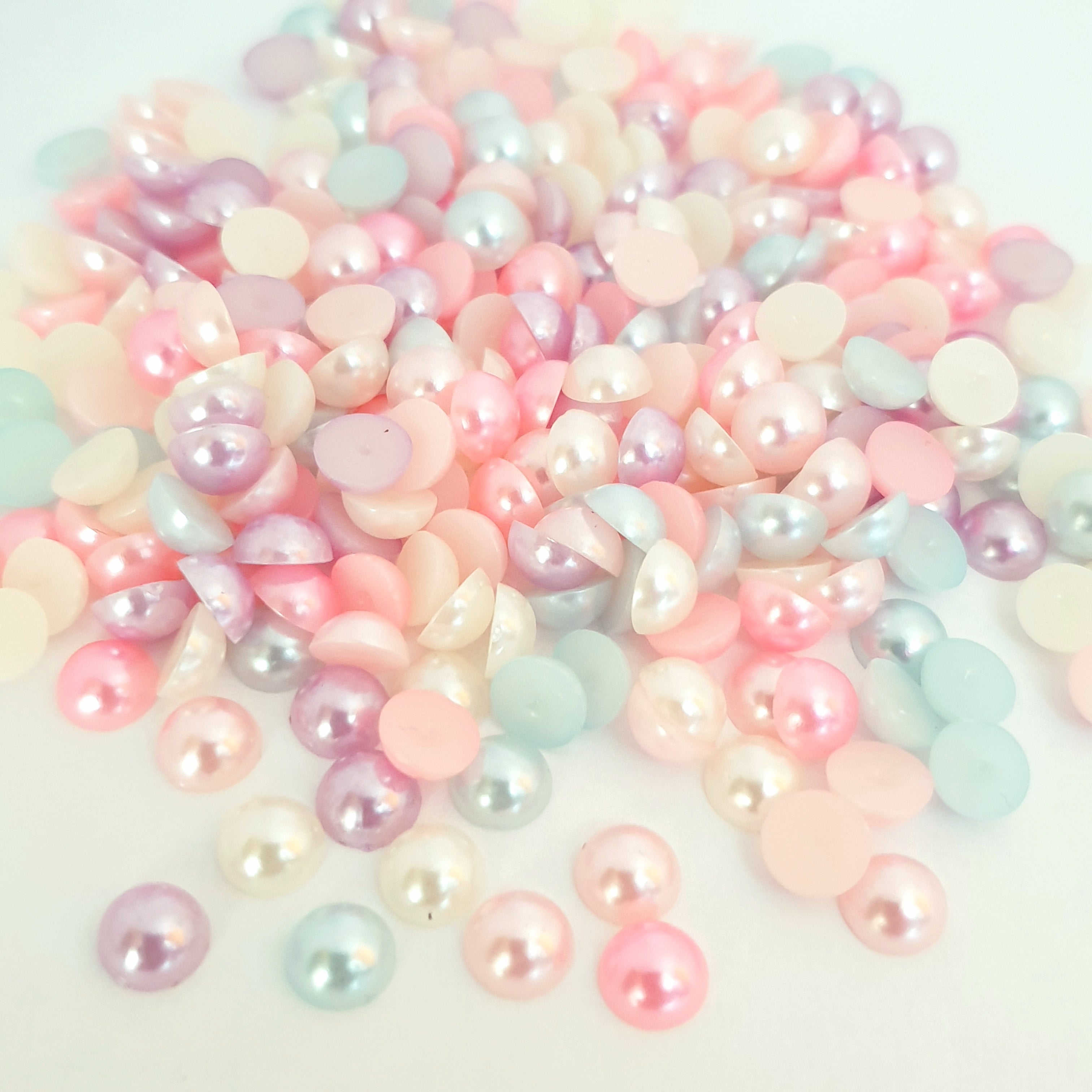 MajorCrafts Pastel Mixed Colours Flat Back Half Round Resin Pearls