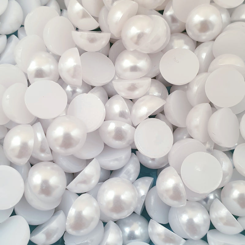 MajorCrafts White Flat Back Half Round Resin Pearls C15