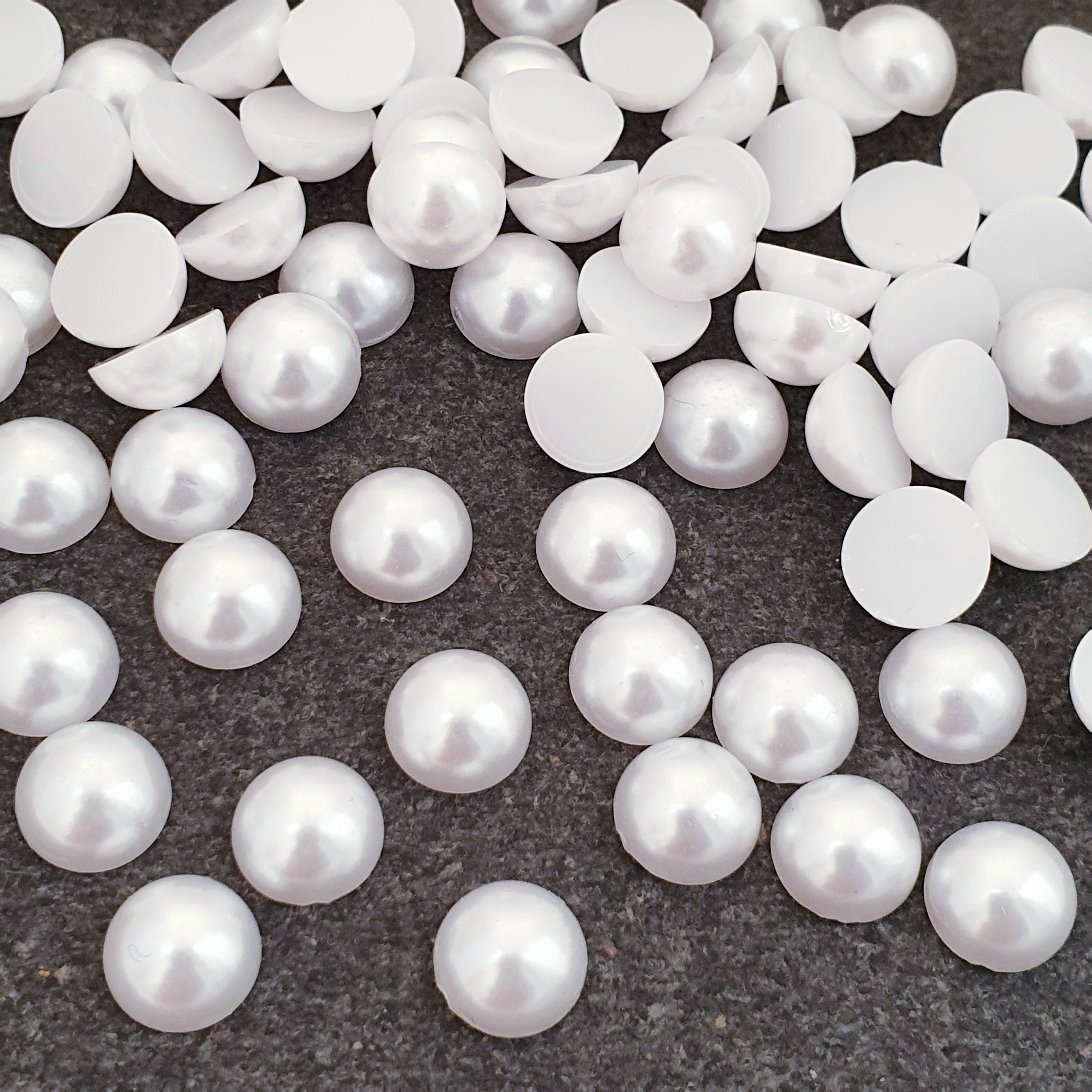 MajorCrafts White Flat Back Half Round Resin Pearls C15