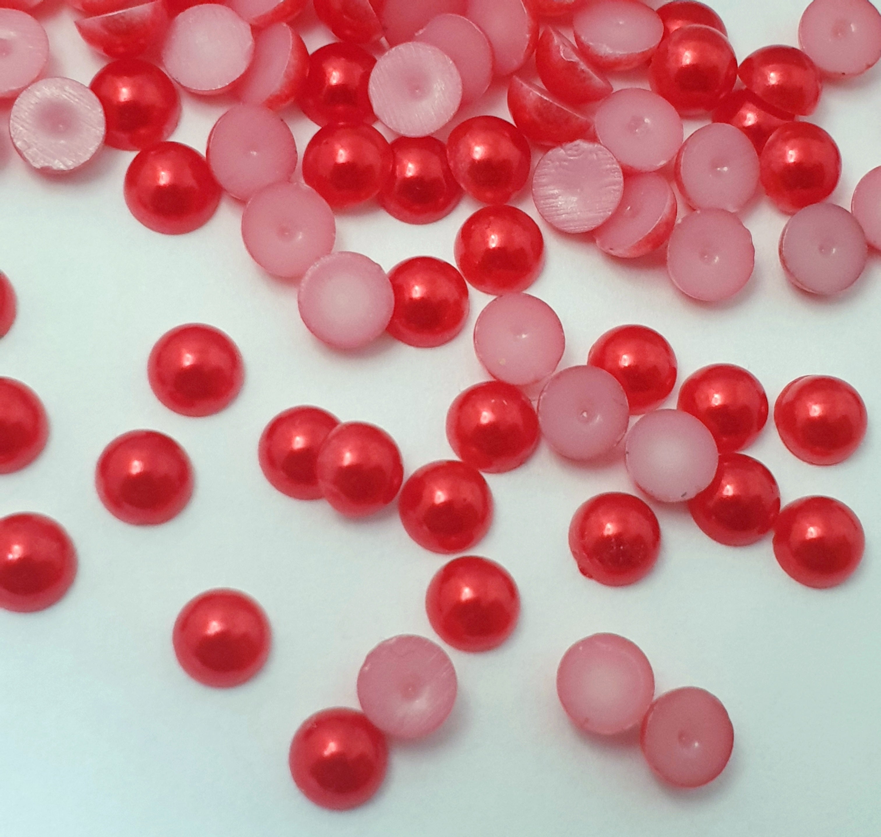 MajorCrafts Red Flat Back Half Round Resin Embellishment Pearls C23