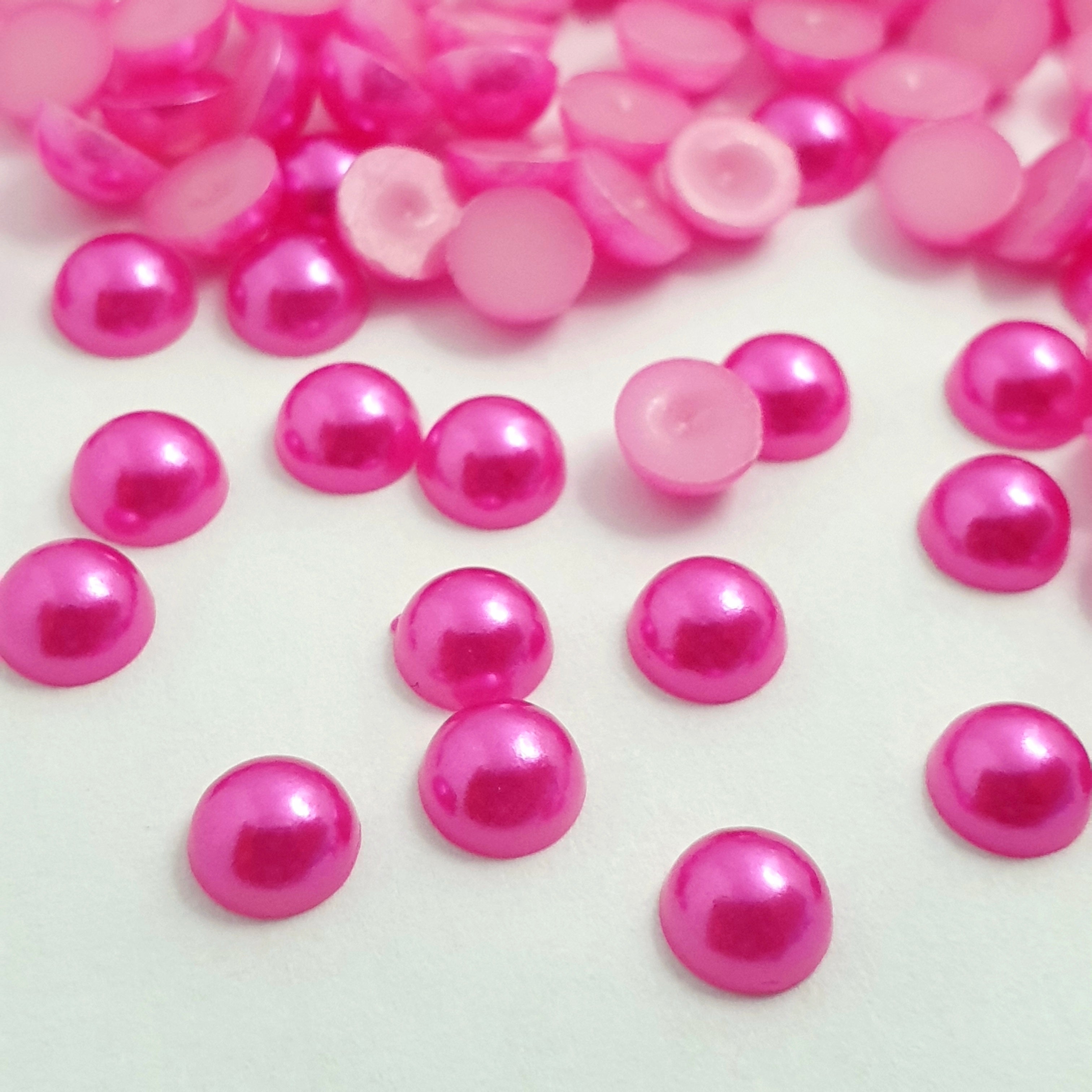MajorCrafts Dark Pink Flat Back Half Round Resin Embellishment Pearls C21