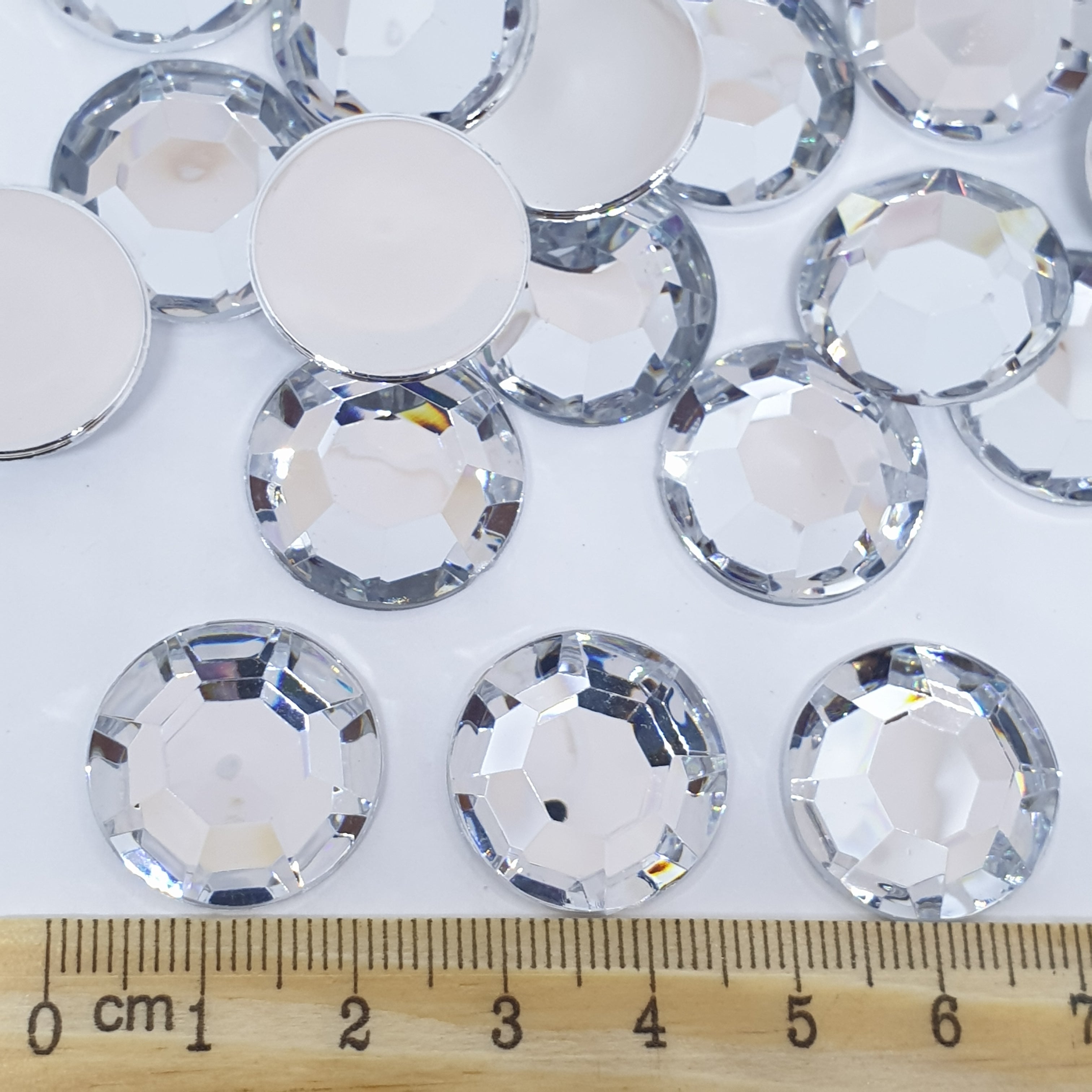 MajorCrafts 30pcs 20mm Crystal Clear Flat Back 8 Facets Large Round High-Grade Acrylic Rhinestones