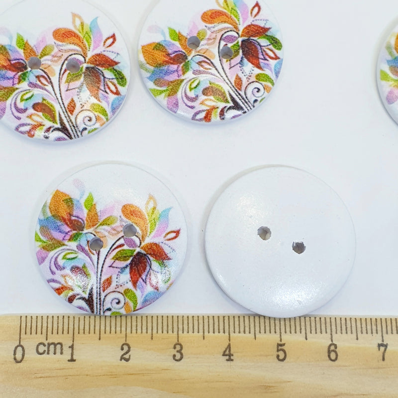 MajorCrafts 16pcs 30mm White & Orange Fiery Flower Pattern 2 Holes Large Wooden Sewing Buttons