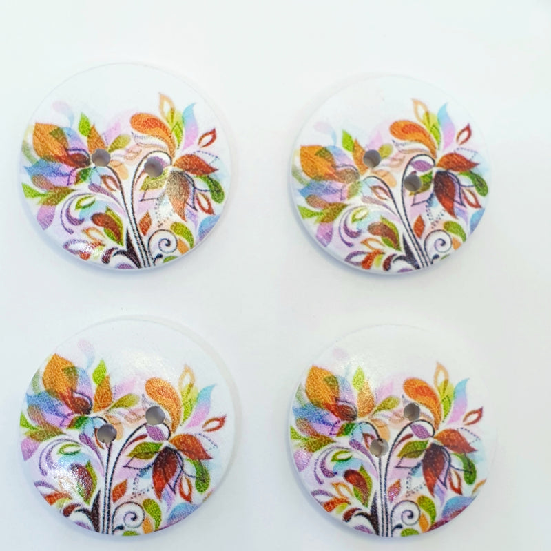 MajorCrafts 16pcs 30mm White & Orange Fiery Flower Pattern 2 Holes Large Wooden Sewing Buttons