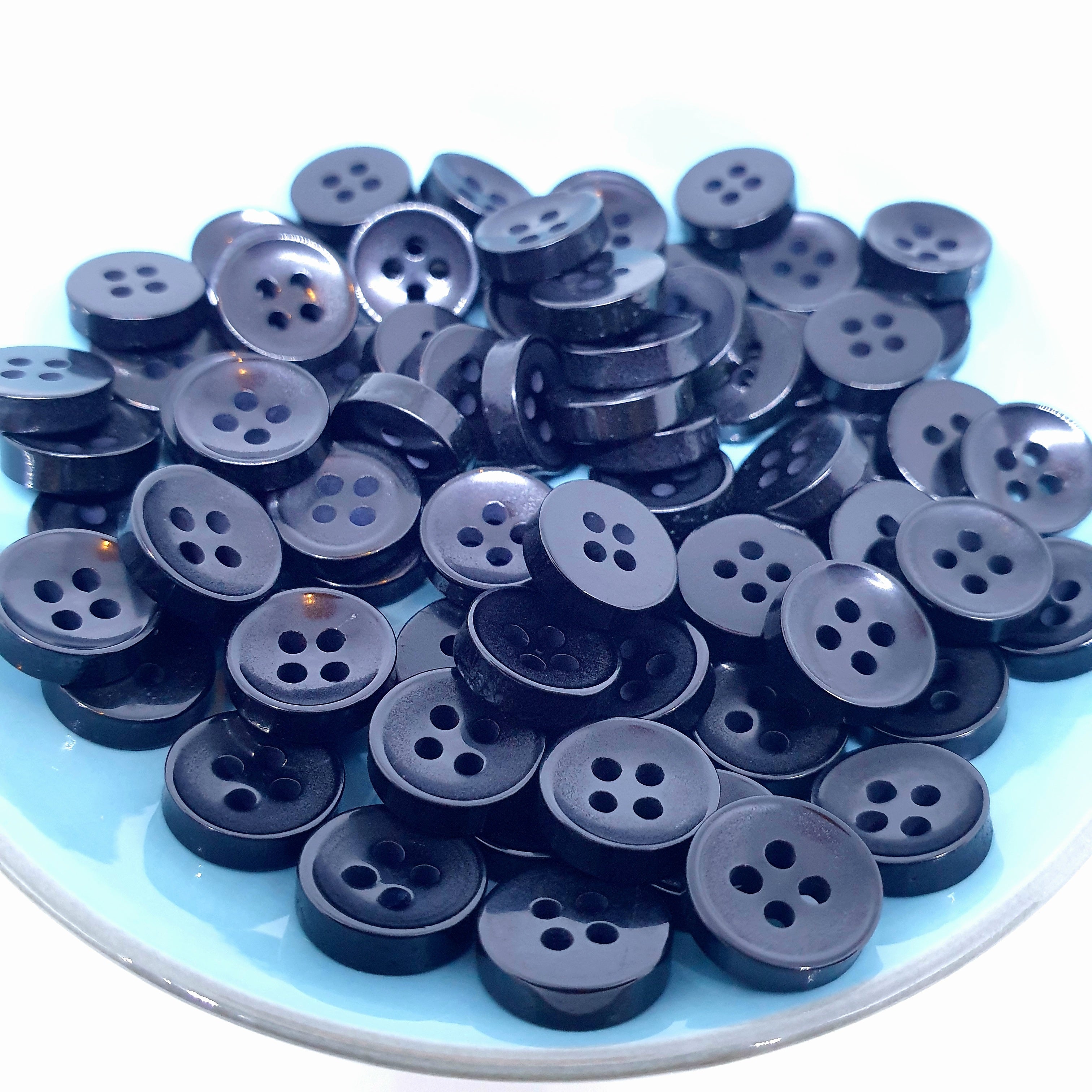 MajorCrafts 80pcs 11.5mm Black Pearlescent 4 Holes High-Grade Round Resin Small Sewing Buttons