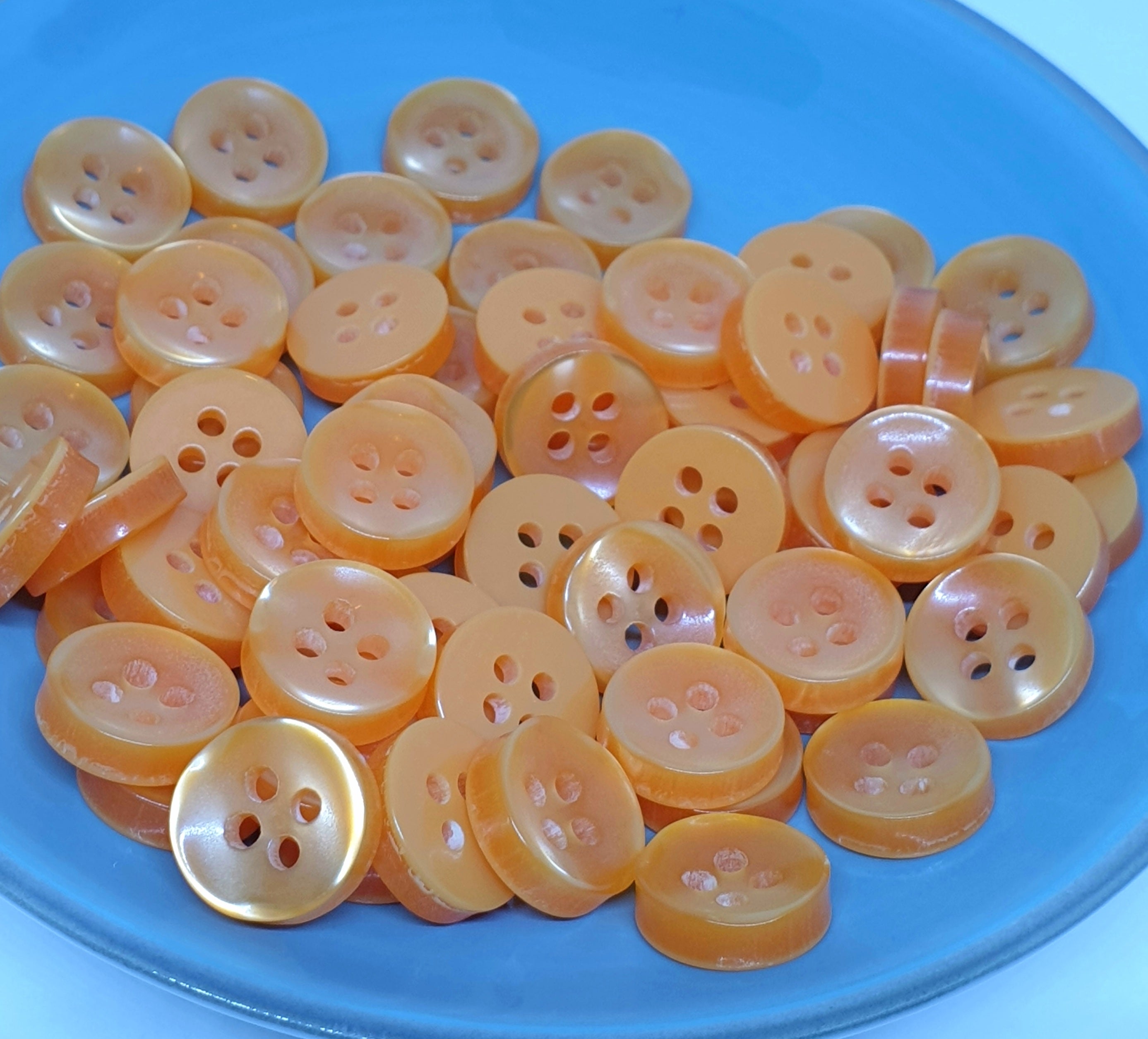 MajorCrafts 80pcs 11.5mm Orange Pearlescent 4 Holes High-Grade Round Resin Small Sewing Buttons