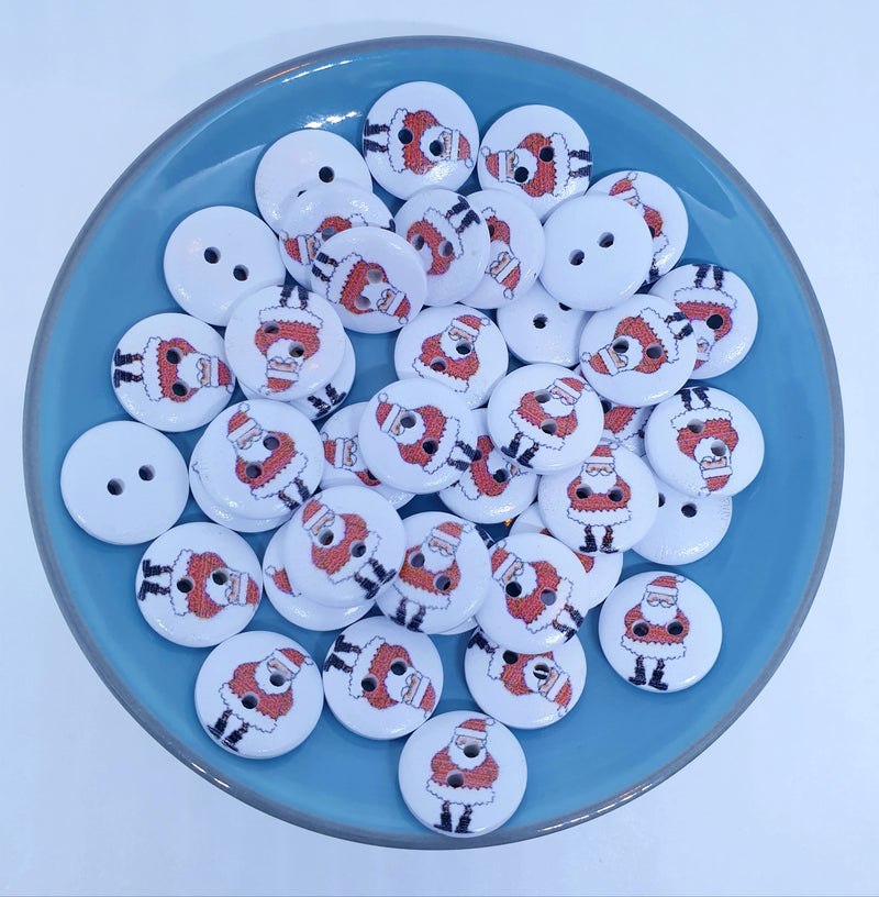 MajorCrafts 48pcs 15mm Christmas Santa Claus Imprinted 2 Holes White Round Wooden Sewing Buttons