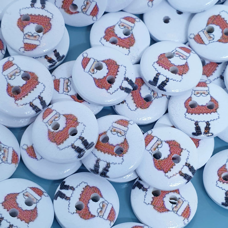 MajorCrafts 48pcs 15mm Christmas Santa Claus Imprinted 2 Holes White Round Wooden Sewing Buttons