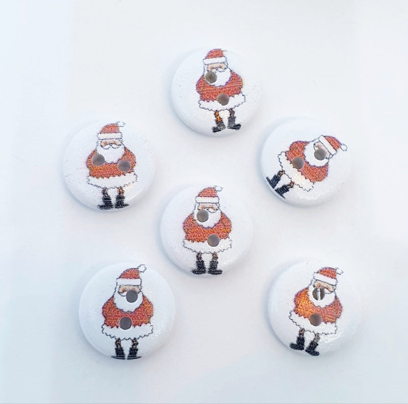 MajorCrafts 48pcs 15mm Christmas Santa Claus Imprinted 2 Holes White Round Wooden Sewing Buttons