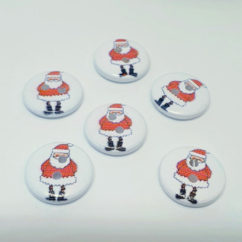 MajorCrafts 48pcs 15mm Christmas Santa Claus Imprinted 2 Holes White Round Wooden Sewing Buttons
