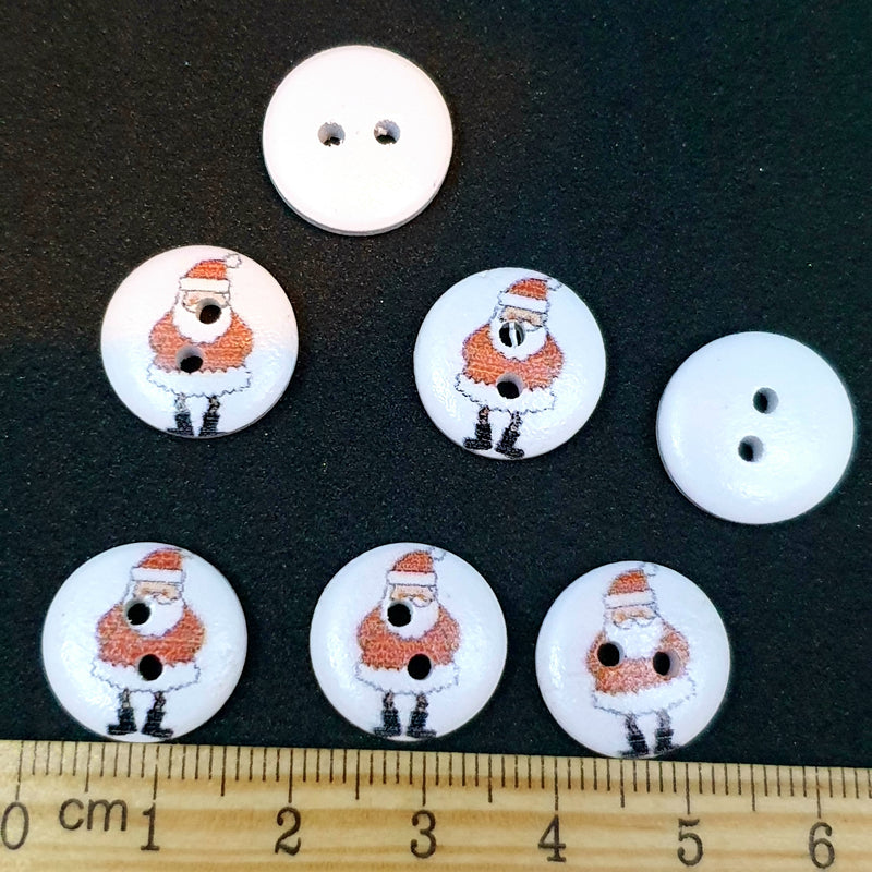 MajorCrafts 48pcs 15mm Christmas Santa Claus Imprinted 2 Holes White Round Wooden Sewing Buttons