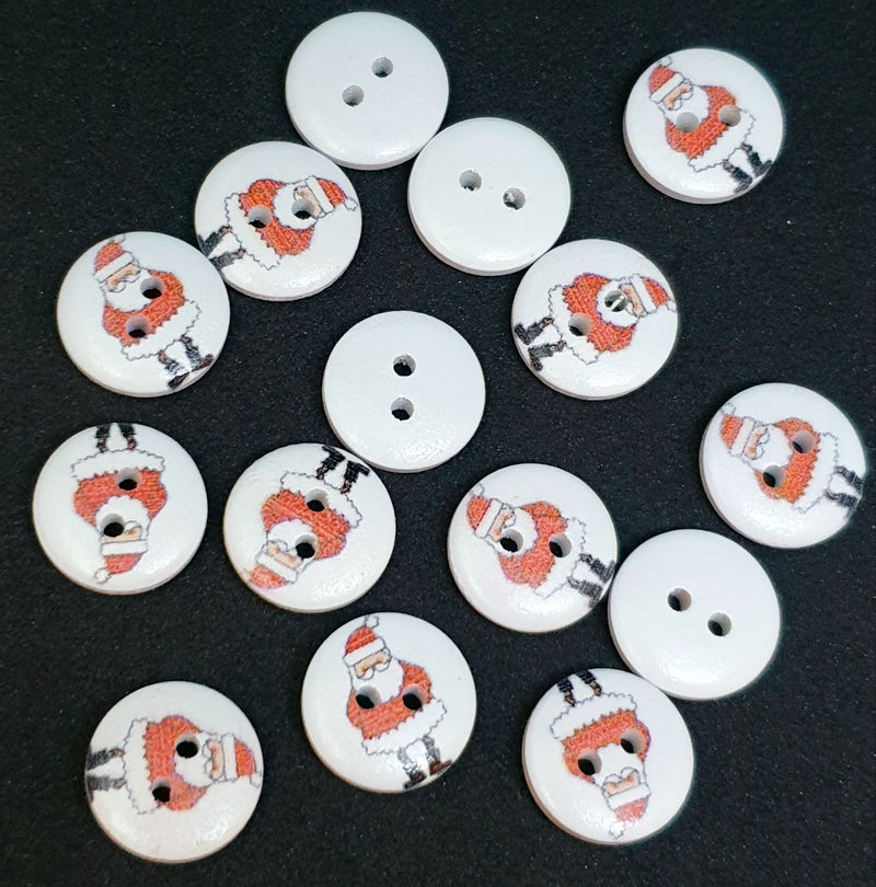 MajorCrafts 48pcs 15mm Christmas Santa Claus Imprinted 2 Holes White Round Wooden Sewing Buttons