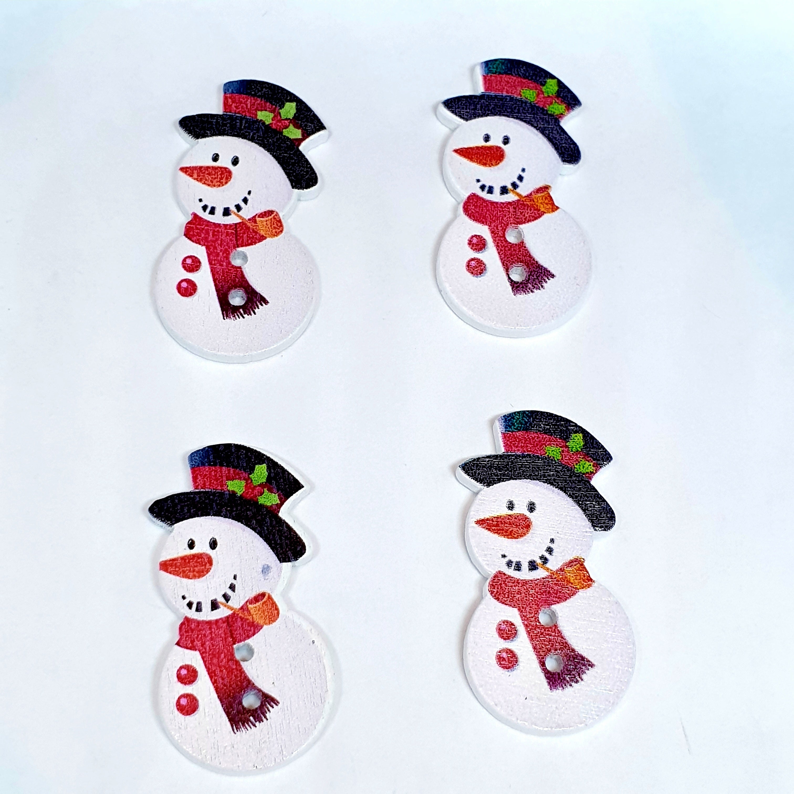 MajorCrafts 15pcs 36mm x 18mm White Christmas Snowman with Red Scarf 2 Holes Large Wood Sewing Buttons