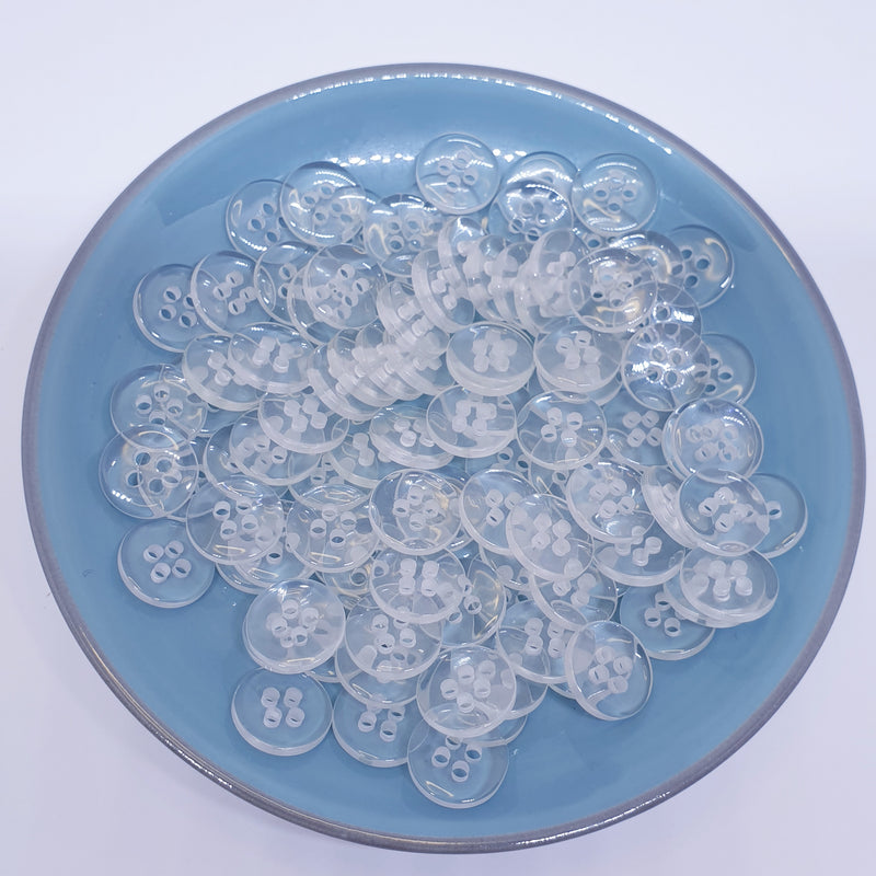 MajorCrafts 100pcs 11.5mm Transparent Clear 4 Holes Small Round Resin Sewing Buttons